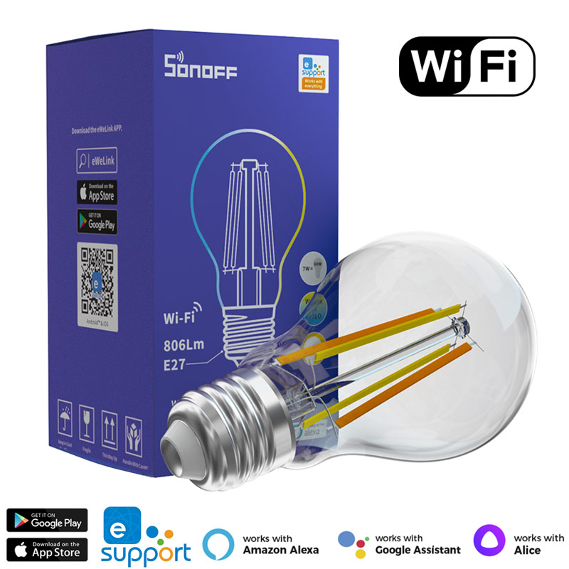 Sonoff B02-F-A60 Smart LED Filament Lamp (E27) Wi-Fi, 806Lm 7W, Brightness & Temperature Adjustable, M0802040003