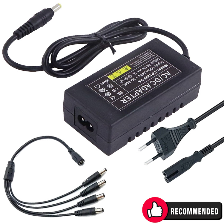 ANGA CP1206-3A Ενισχυμένο Switching Παλμοτροφοδοτικό για κάμερες 12VDC 3A με καλώδιο 1 σε 4