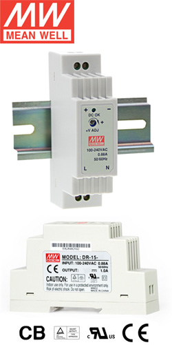 MeanWell DR-15-5 Τροφοδοτικό Ράγας 15W/5V/2.4A