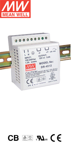 MeanWell DR-45-12 Τροφοδοτικό Ράγας 45W/12V/3.5A
