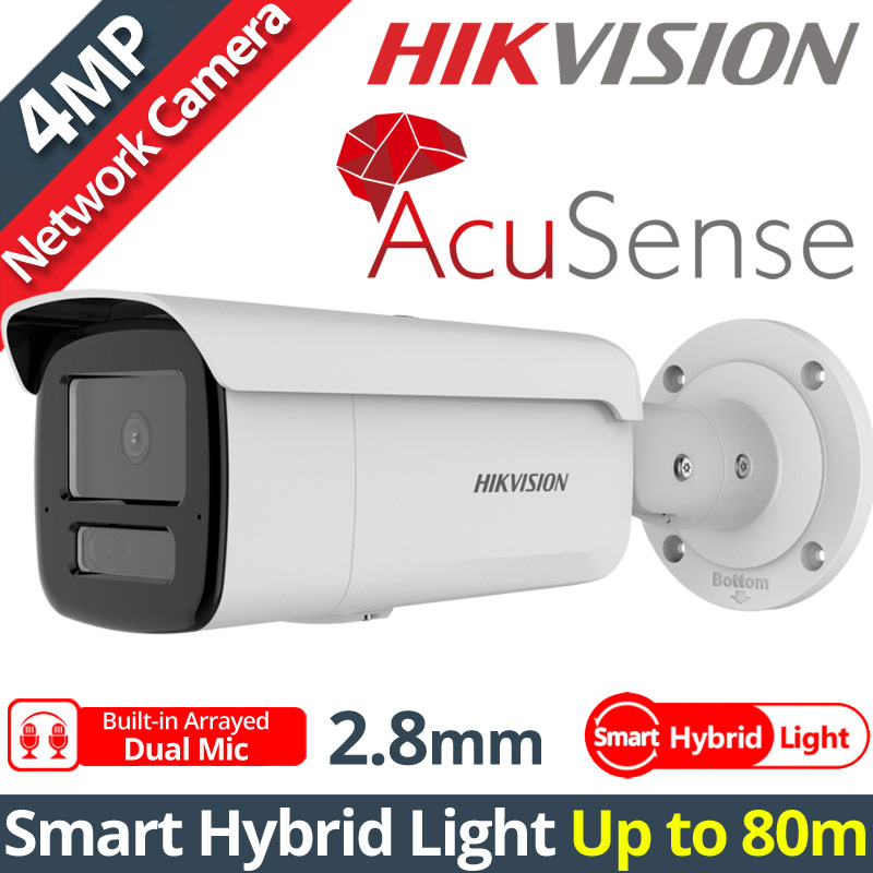 HIKVISION DS-2CD2T43G2-4LI2U 2.8mm Ενσύρματη IP κάμερα ACUSENCE 2nd Gen. 4Mpixels, Smart-Hybrid Light 80m, Poe, Dual Mic