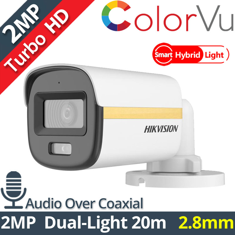 HikVision DS-2CE10DF3T-LFS 2.8mm 2Mpixels ColorVu, Smart-Hybrid Light 20m, WDR 130dB, Audio Over Coaxial