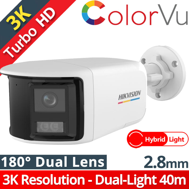 HIKVISION DS-2CE12KF3TP-DLS 2.8mm 3K 5Mpixels ColorVu Dual-Lens Panoramic 180°, Smart-Hybrid Light 40m, WDR, IP67
