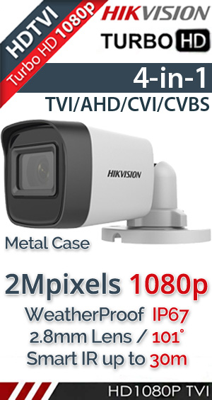 Hikvision DS-2CE16D0T-ITF(C) 2.8mm Κάμερα Παρακολούθησης Bullet 2MP 1080p, 4in1, Metal IP67, Smart IR 30m