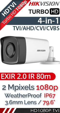 Hikvision DS-2CE17D0T-IT5F(C) 3.6mm TURBOHD κάμερα HDTVI/CVI/AHD/CVBS 1080p EXIR 80μ. IP67