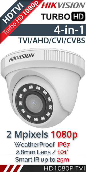 HIKVISION DS-2CE56D0T-IRF(C) 2.8mm Κάμερα Παρακολούθησης Οροφής 2Mpixels 1080p, 4in1, IP67, Smart IR 25m