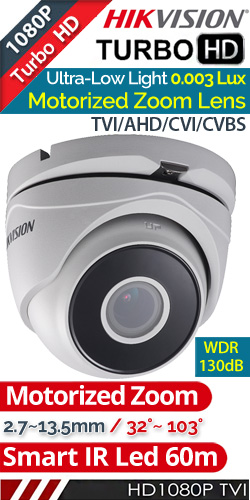 HikVision DS-2CE56D8T-IT3ZF Motorized Dome Varifocal 2.7-13.5mm HDTVI 2Mpixels WDR IR 60μ. Ultra-Low Light