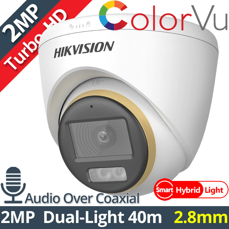 Hikvision DS-2CE72DF3T-LFS 2.8mm 2Mpixels ColorVu, Smart-Hybrid Light 40m, WDR 130dB, Audio Over Coaxial