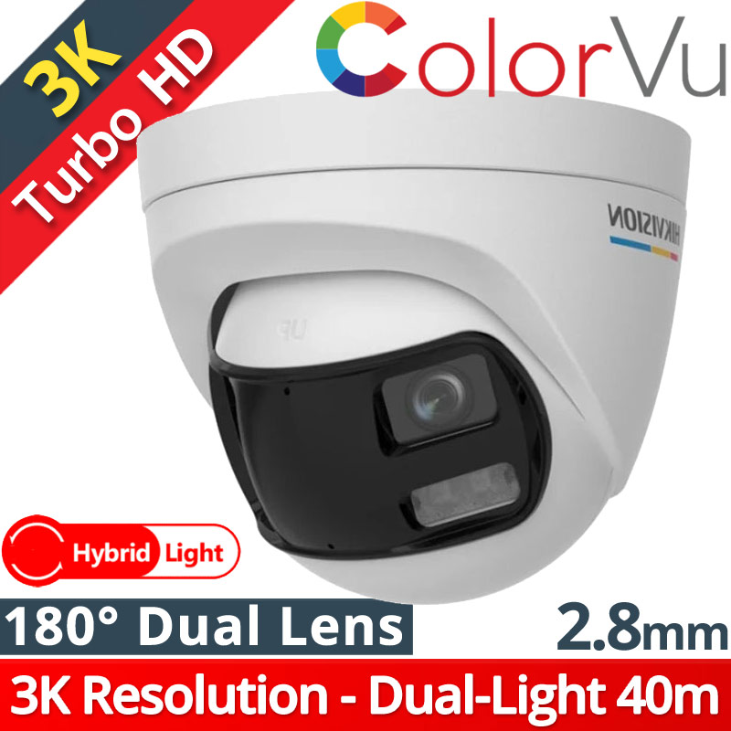 HIKVISION DS-2CE72KF3TP-DLS 2.8mm 3K 5Mpixels ColorVu Dual-Lens Panoramic 180°, Smart-Hybrid Light 40m, WDR, IP67
