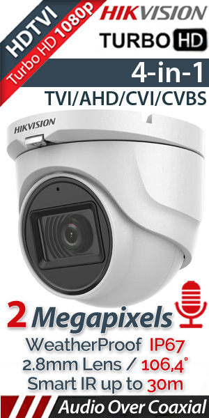 Hikvision DS-2CE76D0T-ITMFS 2.8mm Κάμερα Οροφής (Dome) 2Mpixels, Audio Over Coaxial, IR 30μ., IP67, 4in1