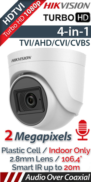 HikVision DS-2CE76D0T-ITPFS 2.8mm Κάμερα Οροφής 2Mpixel, Εσωτ. Χώρου, Audio Over Coaxial, IR 20μ., 4in1