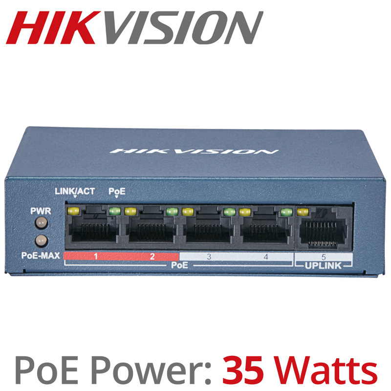 Hikvision DS-3E0105P-E/M(B) 5 Ports Unmanaged PoE Switch 802.3af/802.3at (Max. 35Watt)