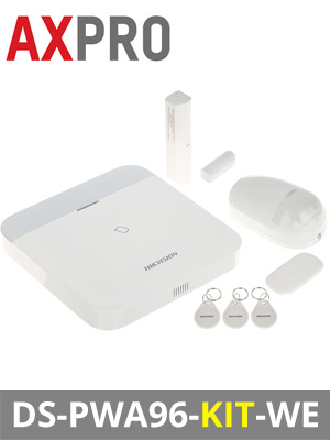 HIKVISION DS-PWA96-KIT-WE - ΚΙΤ Ασύρματου Συναγερμού AX PRO 96 Ζωνών με Κέντρο, Ασύρματο ανιχνευτή, Ασύρματη Μαγνητική και Τηλεχειριστήριο 