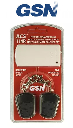 GSN ACS 114R Τηλεχειρισμός 2 Καναλιών 12V DC με 2 Χειριστήρια κυλιόμενου κωδικού Μακράς Εμβέλειας
