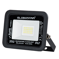 Globostar Atlas 61410 Προβολέας LED 20 Watt LUMILEDS Chips 2500 lum IP67 Ψυχρό λευκό 6000Κ σε Μαύρο 
