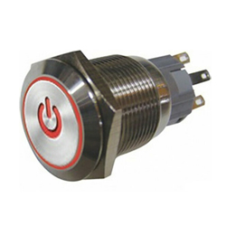 0081 HBS1 R Μεταλλικός Διακόπτης ON-OFF 5P στρογγυλό Φ19mm με λυχνία LED 12V Power Κόκκινο