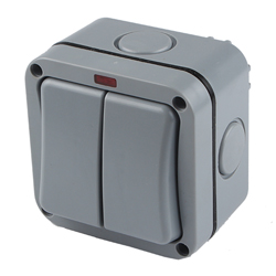 HEI MP42 Διπλός Διακόπτης Τοίχου Αλέ-Ρετούρ με LED Έξωτερικού Χώρου IP66