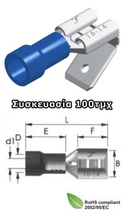 KOS-01.036.0118 PB2-6.4V/8 Ακροδέκτες συρταρωτοί θηλυκοί + Αρσενικοί μπλε 6.6mm