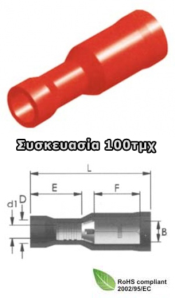 KOS-01.036.0141 RE1-4VF Ακροδέκτες κουμπωτοί θηλυκοί κόκκινοι 4.0mm
