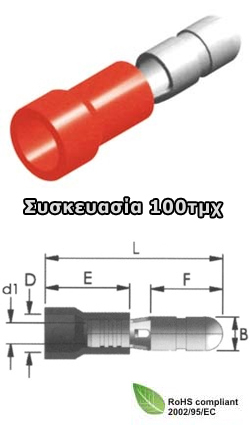 KOS-01.036.0142 BD1-4V Ακροδέκτες κουμπωτοί αρσενικοί κόκκινοι 4.0mm