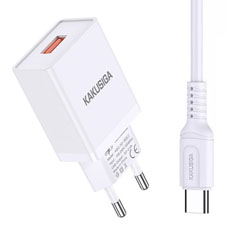 KAKUSIGA KSC-931/WHITE/TC Universal Φορτιστής με Θύρα USB-A 5V 2.4A Και Καλώδιο USB-A /TYPE-C 