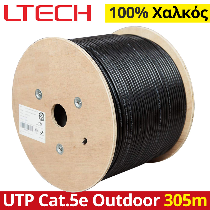 LTECH Καλώδιο LAN UTP CAT5e PET Εξωτερικού Χώρου (100% Χαλκός) σε ξύλινο Στροφείο 305m