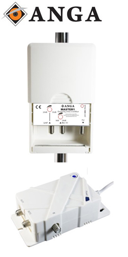 ANGA Master1 Ενισχυτής κεραίας Ιστού VHF - UHF 35dB ρυθμιζόμενος με βύσματα F