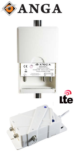 ANGA Master2 Ενισχυτής κεραίας Ιστού UHF 30dB με 2 εξόδους με Splitter και φίλτρο LTE