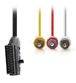 NEDIS CVGL31130BK20 Καλώδιο Scart σε 3 RCA (1 video+2 audio) με διακόπτη In - Out 2m  