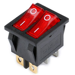 SOKEN RK1-23AB1X1X2N Διακόπτης Rocker Μεγάλος Διπλός ON-OFF 6P με λυχνία Κόκκινος 16A 220V  