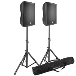 SET-DJ AUDIO 61 Επαγγελματικό Σετ Αυτοενισχυόμενα 2x POWER DYNAMICS PD410A + Βάσεις + Τσάντα