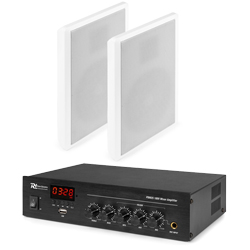 SET-PA AUDIO 48 POWER DYNAMICS Σετ ενισχυτή PDM25 και 2x WSF30W Ηχεία τοίχου FLAT σχεδίασης 5.25" / 100V