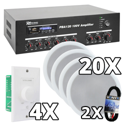 SET-PA AUDIO 70 Public Address Σετ 100V με ενισχυτή PBA120 και 20x Ηχεία Οροφής 5" CSPB5