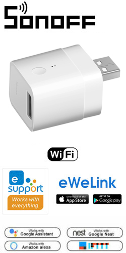 SONOFF Micro Τηλεχειριζόμενο Smart WiFi 5V USB Adaptor M0802010006