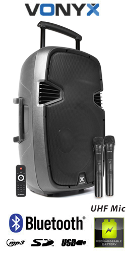 VONYX SPJ-PA912 Φορητό σύστημα 500 Watt Max 12" με USB/SD/Bluetooth και 2xUHF Ασύρμ. Μικρόφ. 170.075