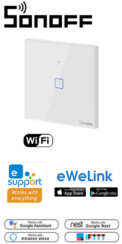 SONOFF T0EU1C-TX Τηλεχειριζόμενος Smart WiFi Διακόπτης Τοίχου Αφής 1 καναλιού (IM190314009)