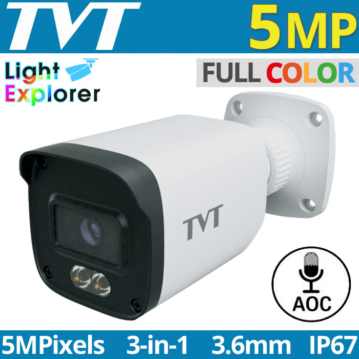 TVT TD-7451AS2 (AU/WR2) 3.6mm Κάμερα Bullet Full Color Night Vision 5Mpixels, Audio Over Coaxial, IP67, 20~30m Night View