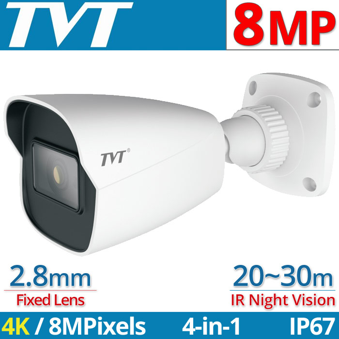 TVT TD-7481AE1(D/SW/AR2) Κάμερα Bullet 4K / 8Mpixels 2.8mm, 4in1 AHD/TVI/CVI/CVBS, IP67, 20~30m IR View