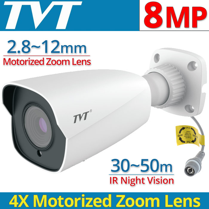 TVT TD-7482AE1(D/AZ/SW/AR3) Κάμερα 8Mpixels Motorized Zoom Lens 4X (2.8~12mm) , 4in1, IP67, 30~50m IR View