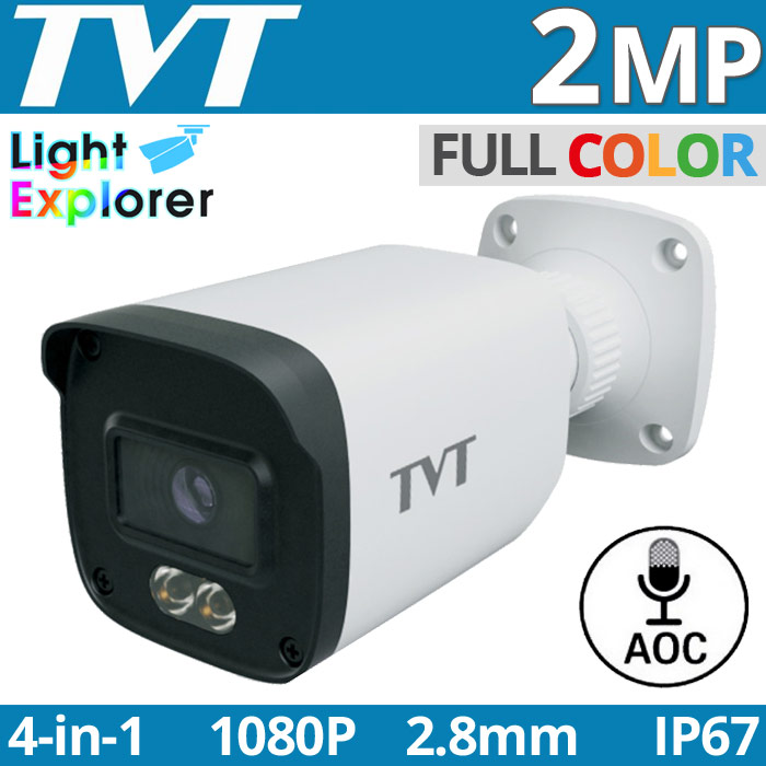 TVT TD-7421TE3(AU/WR2) 2.8mm Κάμερα Bullet Full Color Night Vision 2Mpixels 1080p, Audio Over Coaxial, IP67, 20~30m Night View