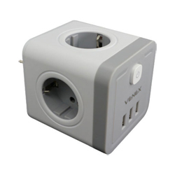 VENEX TW3U4E Πολύπριζο σε Σχήμα Κύβου 4x Shucko με 3x USB φόρτισης 