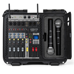 VONYX VMA106 Αυτοενισχυόμενη κονσόλα 6 καναλιών σε Βαλίτσα με 2x Ασύρματα UHF μικρόφωνα, USB, Bluetooth 172.670