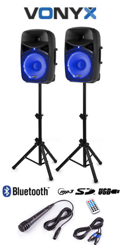 VONYX VPS122A Set 2 ηχείων με Αυτοενισχ. και Παθητ. 12" USB/ SD/ MP3/ Bluetooth, βάσεις και μικρόφωνο (σετ) 178.130