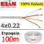 ELAN 050041 Καλώδιο συναγερμού Ιταλίας 100% Χαλκός 4 αγωγών 4x0.22 (Στροφείο 100μ.)