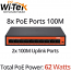 Wi-Tek WI-PS210H PoE Switch, 8x100M PoE Ports + 2x100M Uplink Ports, Total PoE Power 62Watts, IEEE 802.3af/at