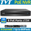 TVT TD-3008H1-8P-B1-B IP Καταγραφικό PoE NVR για 8 IP Κάμερες Μέχρι 6Mpixels, 8 Θύρες PoE (max. 72W), H.265+