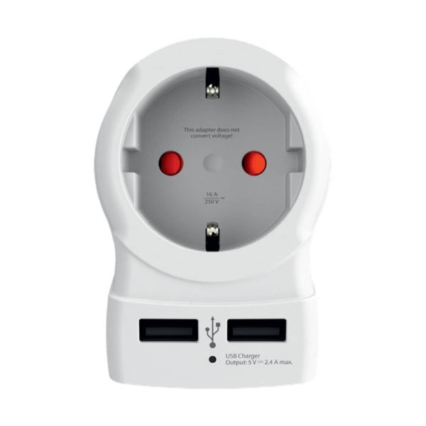 SKROSS 1.500282 Adaptor Σούκο σε 1 Σούκο με 2x USB Φόρτισης 2400mA 