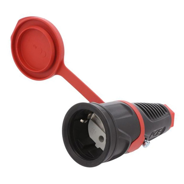 PCE 2511-sr Φίς Ρεύματος Σούκο θηλυκό με Καπάκι Καουτσούκ IP54 Μαύρο-Κόκκινο