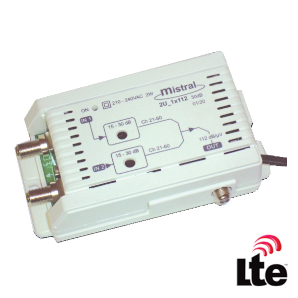 MISTRAL 2U 1x112-30 5G Ενισχυτής κεντρικής κεραίας UHF - UHF 30dB 1 εξόδου με φίλτρο LTE 5G (0240)