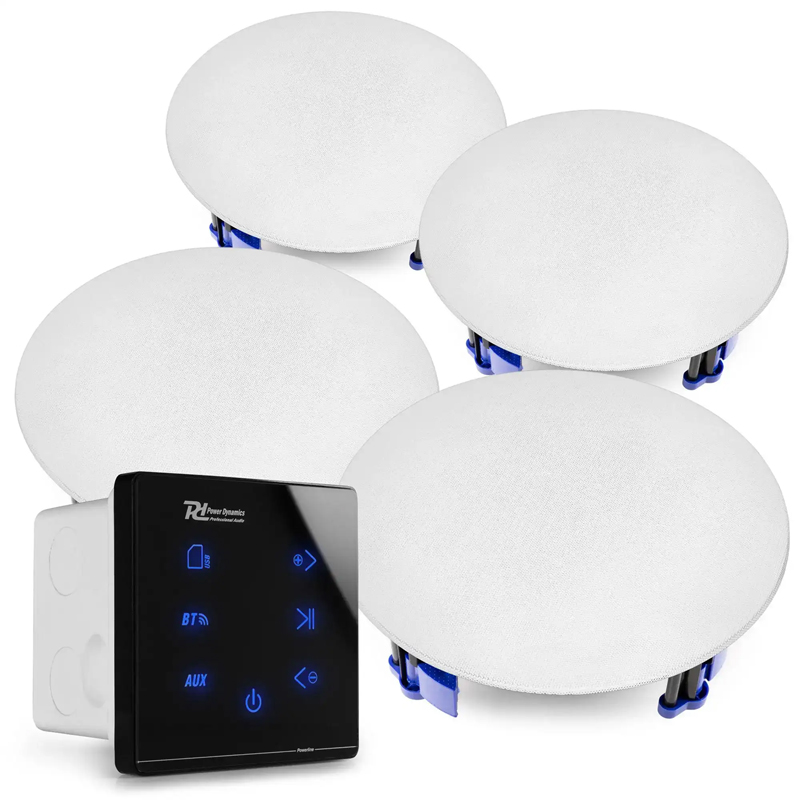 POWER DYNAMICS A100BSET Σετ Εντοιχιζόμενος ενισχυτής  4 x 20W, BT, Aux, USB, SD, MP3 με 4x ηχεία οροφής (952.460)